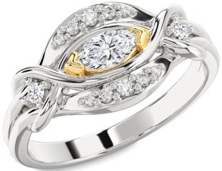 Diamond Silver & 10K gold Marquise Promise Ring