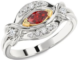Diamond Ruby Silver & 10K gold Marquise Promise Ring