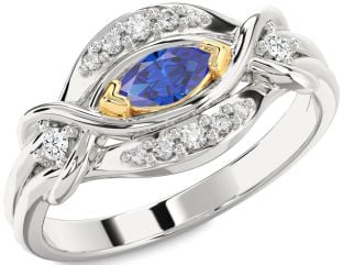 Diamond Blue Sapphire Silver & 10K gold Marquise Promise Ring