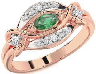 Diamond Emerald Rose Gold Marquise Promise Ring