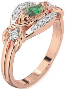 Diamond Emerald Rose Gold Marquise Promise Ring