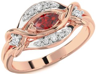 Diamond Ruby Rose Gold Marquise Promise Ring