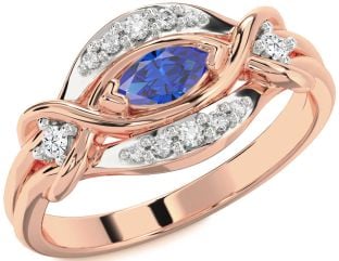 Diamond Blue Sapphire Rose Gold Marquise Promise Ring