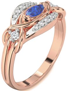 Diamond Blue Sapphire Rose Gold Marquise Promise Ring