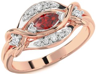 Diamond Ruby White Rose Gold Marquise Promise Ring