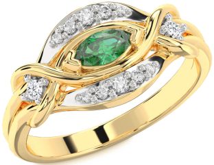 Diamond Emerald Gold Marquise Promise Ring