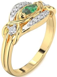 Diamond Emerald Gold Marquise Promise Ring