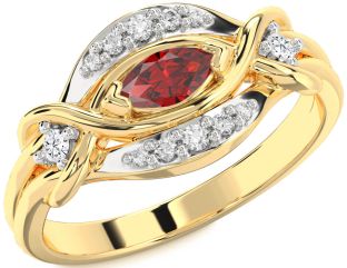 Diamond Ruby Gold Marquise Promise Ring