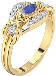 Diamond Blue Sapphire Gold Marquise Promise Ring