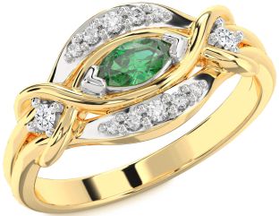 Diamond Emerald Platinum & Yellow Gold Marquise Promise Ring