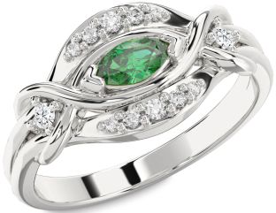Diamond Emerald Platinum Marquise Promise Ring