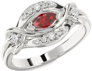 Diamond Ruby White Gold Marquise Promise Ring
