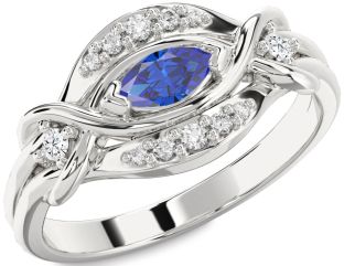 Diamond Blue Sapphire Platinum Marquise Promise Ring