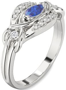 Diamond Blue Sapphire Platinum Marquise Promise Ring
