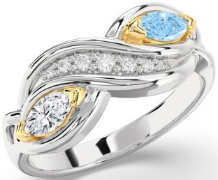 Diamond Silver & 10K gold Marquise Two Stone Promise Ring