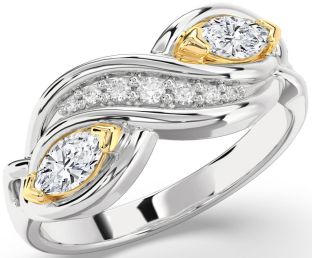 Diamond Silver & 10K gold Marquise Two Stone Ring