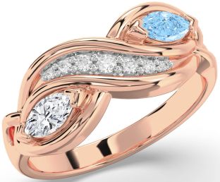 Diamond Rose Gold Silver Marquise Two Stone Promise Ring