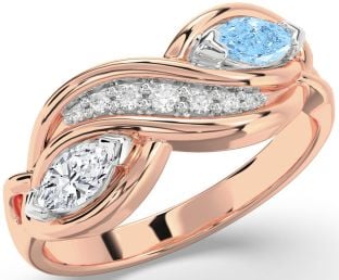 Diamond Rose Gold Silver Marquise Two Stone Promise Ring