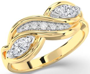 Diamond White Yellow Gold Marquise Two Stone Ring