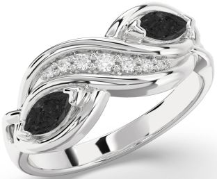 Black Diamond Silver Marquise Two Stone Ring