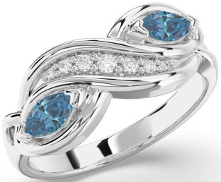Blue Diamond Silver Marquise Two Stone Ring