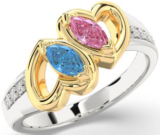 Diamond Silver & 10K gold Heart Two Stone Promise Ring