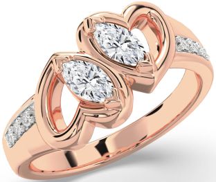 Diamond Rose Gold Heart Marquise Two Stone Ring