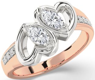 Diamond White Rose Gold Heart Marquise Two Stone Ring