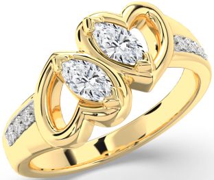 Diamond Gold Heart Marquise Two Stone Ring