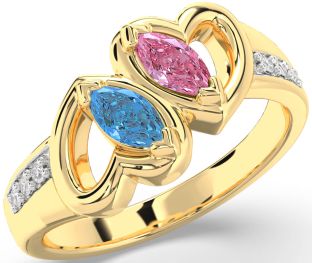 Diamond Gold Silver Heart Two Stone Promise Ring