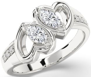 Diamond Platinum Heart Marquise Two Stone Ring