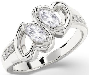 Salt & Pepper Diamond Silver Heart Two Stone Ring