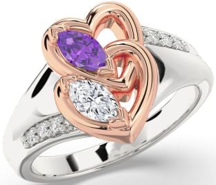 Diamond White Rose Gold Heart Two Stone Promise Ring