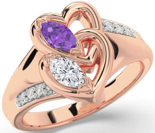 Diamond Rose Gold Heart Two Stone Promise Ring