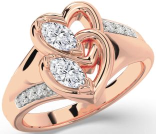 Diamond Rose Gold Heart Marquise Two Stone Ring