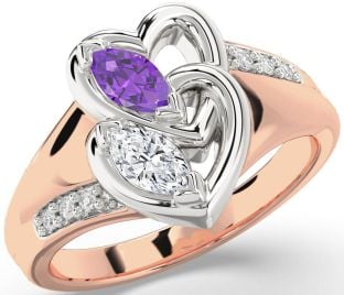 Diamond White Rose Gold Heart Two Stone Promise Ring