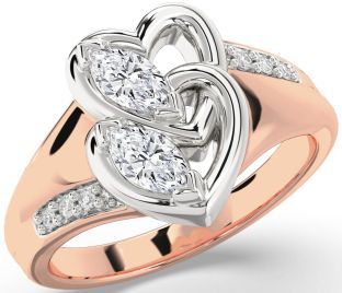 Diamond White Rose Gold Heart Marquise Two Stone Ring