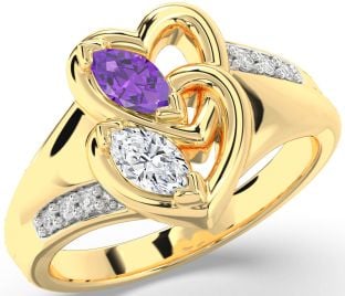Diamond Gold Silver Heart Two Stone Promise Ring