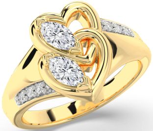 Diamond Gold Heart Marquise Two Stone Ring