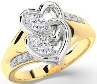 Diamond White Yellow Gold Heart Marquise Two Stone Ring