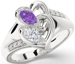 Diamond Platinum Heart Two Stone Promise Ring