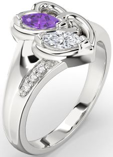 Diamond Silver Heart Two Stone Promise Ring