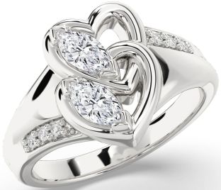 Diamond Platinum Heart Marquise Two Stone Ring