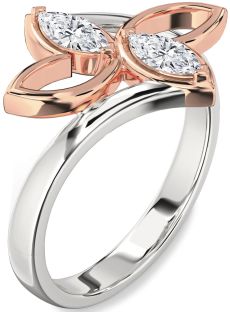 Diamond Platinum & Rose Gold Butterfly Marquise Two Stone Ring