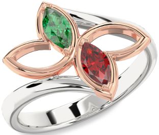 Silver & 10K Rose Gold Butterfly Marquise Two Stone Promise Ring