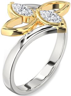 Diamond Silver & 10K gold Butterfly Marquise Two Stone Ring