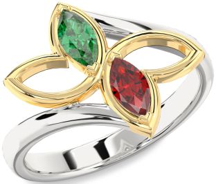 Platinum & Yellow Gold Butterfly Marquise Two Stone Promise Ring