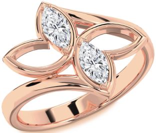 Diamond Rose Gold Butterfly Marquise Two Stone Ring
