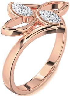 Diamond Rose Gold Silver Butterfly Marquise Two Stone Ring