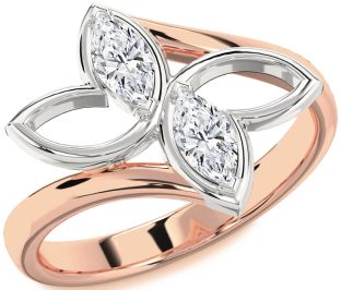 Diamond White Rose Gold Butterfly Marquise Two Stone Ring